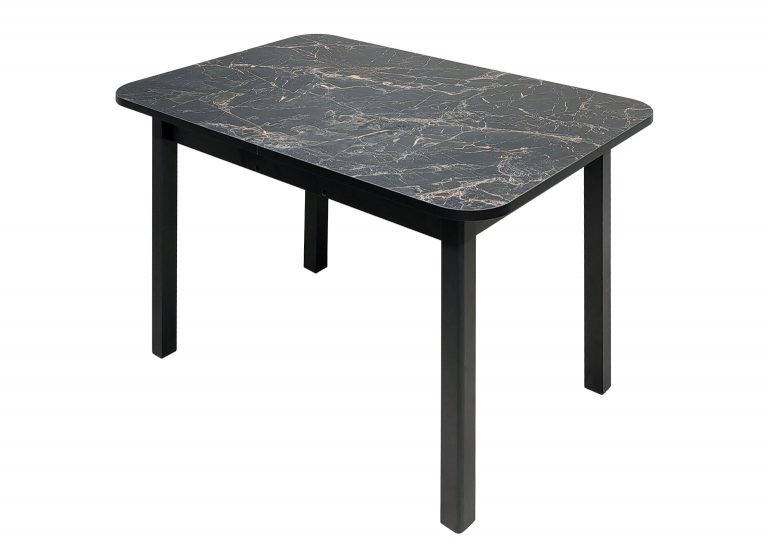 Стол Премьер раздвижной 120 x 80 (+50) см / Прямоугольный / Пластик Мрамор Марквина чёрный / Опора 9 (дерево) Чёрная РУСТ